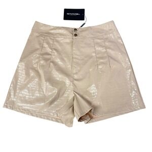 PrettyLittleThing Croc Embossed Faux Leather Shorts Y2K Edgy Beige High Waist 10